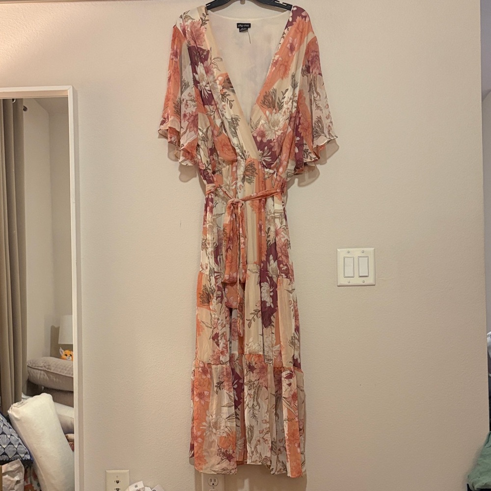 City Chic Stephanie Patchwork Floral Belted Maxi Dress SZ XXL/24 NWOT - Picture 2 of 5